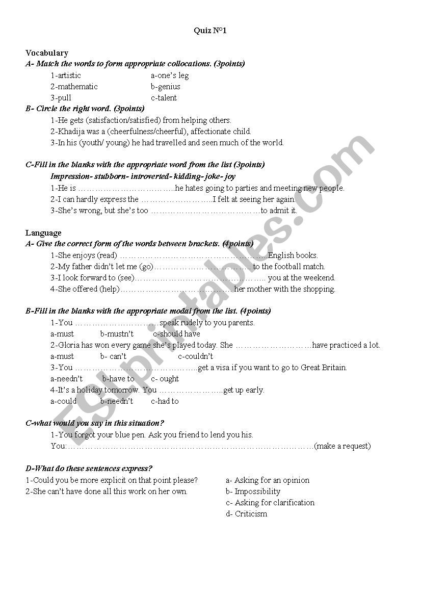 test worksheet
