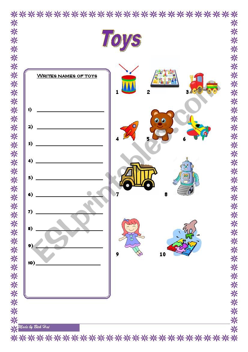 Toys worksheet