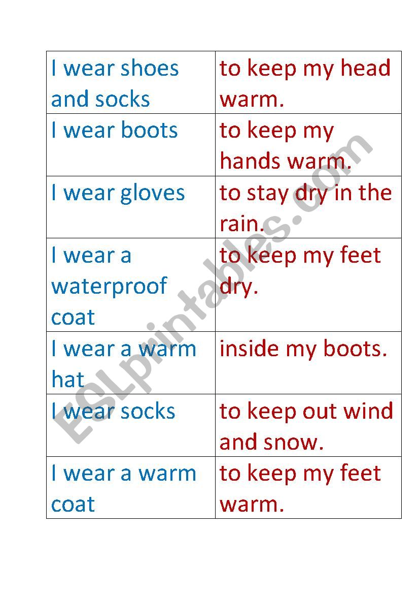 Winter warm up worksheet