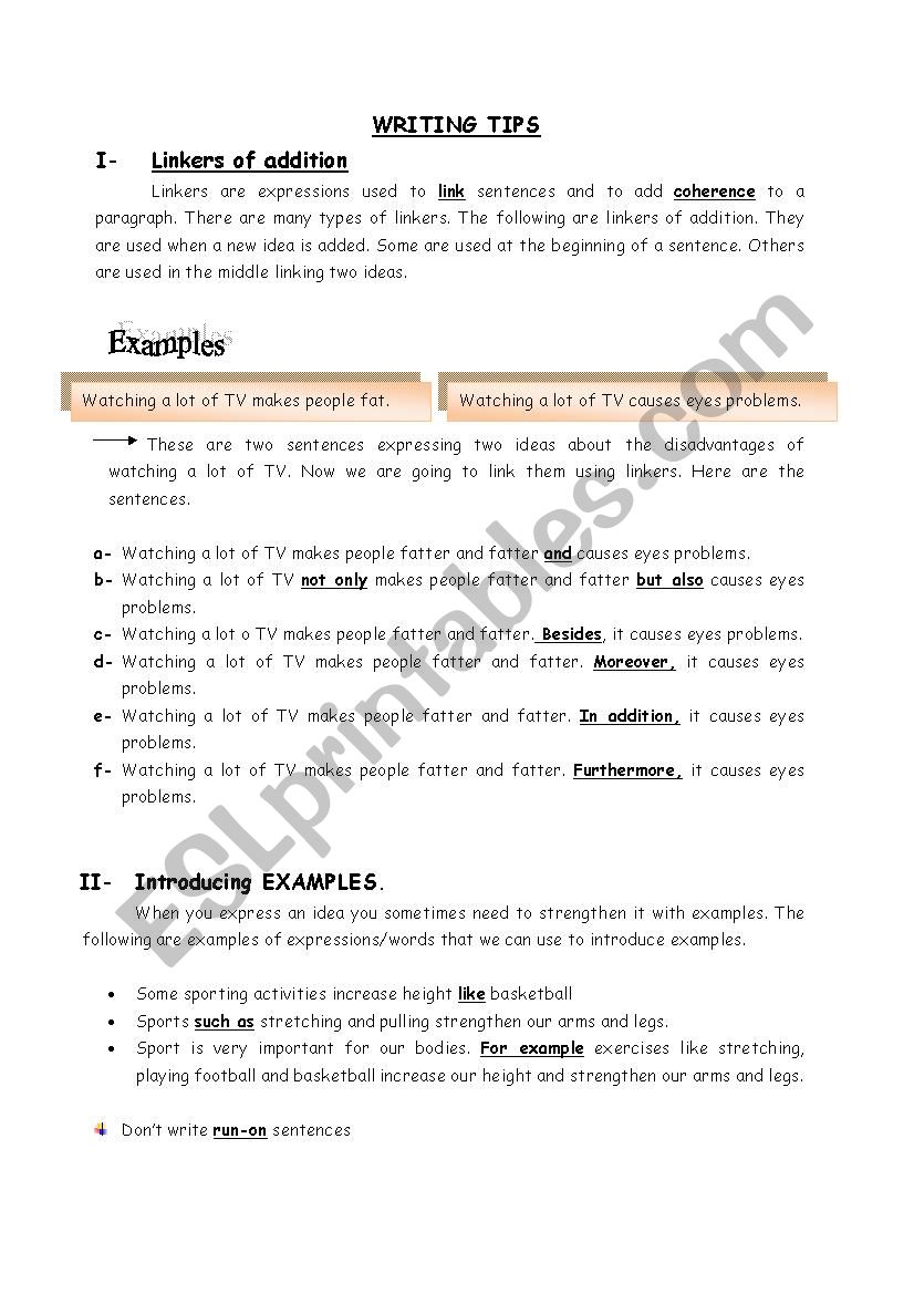 writing tips worksheet