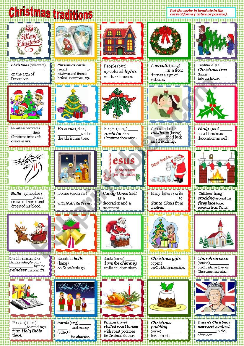 Cristmas traditions worksheet