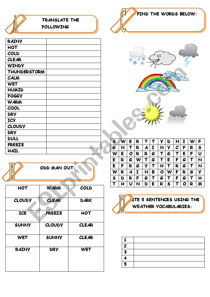 WEATHER VOCABULARIES worksheet