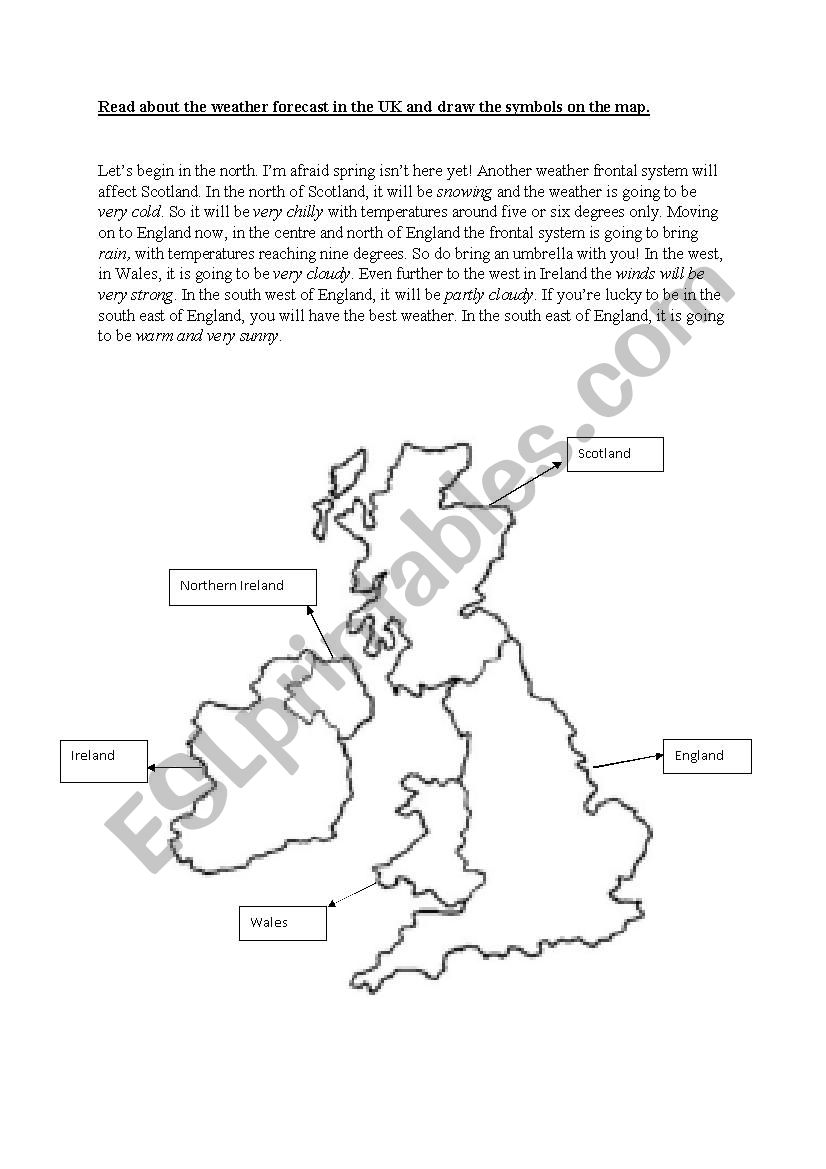 Weather Forecast: reading comprehension - ESL worksheet by KarlaPoz