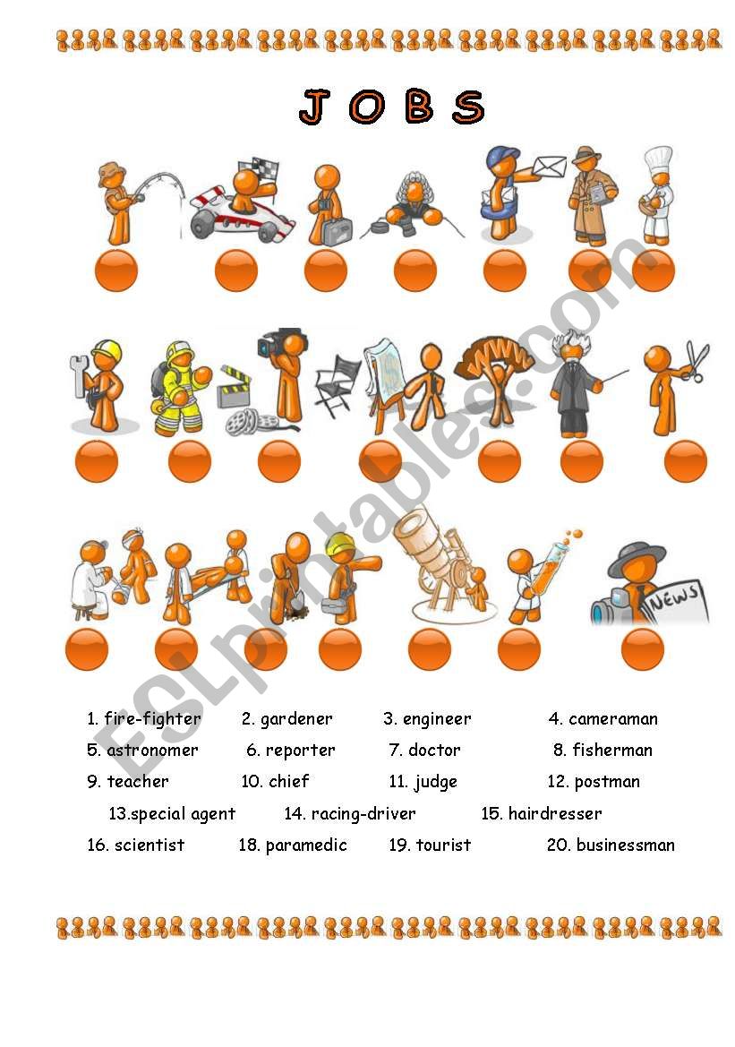 jobs with orange bubbleman worksheet