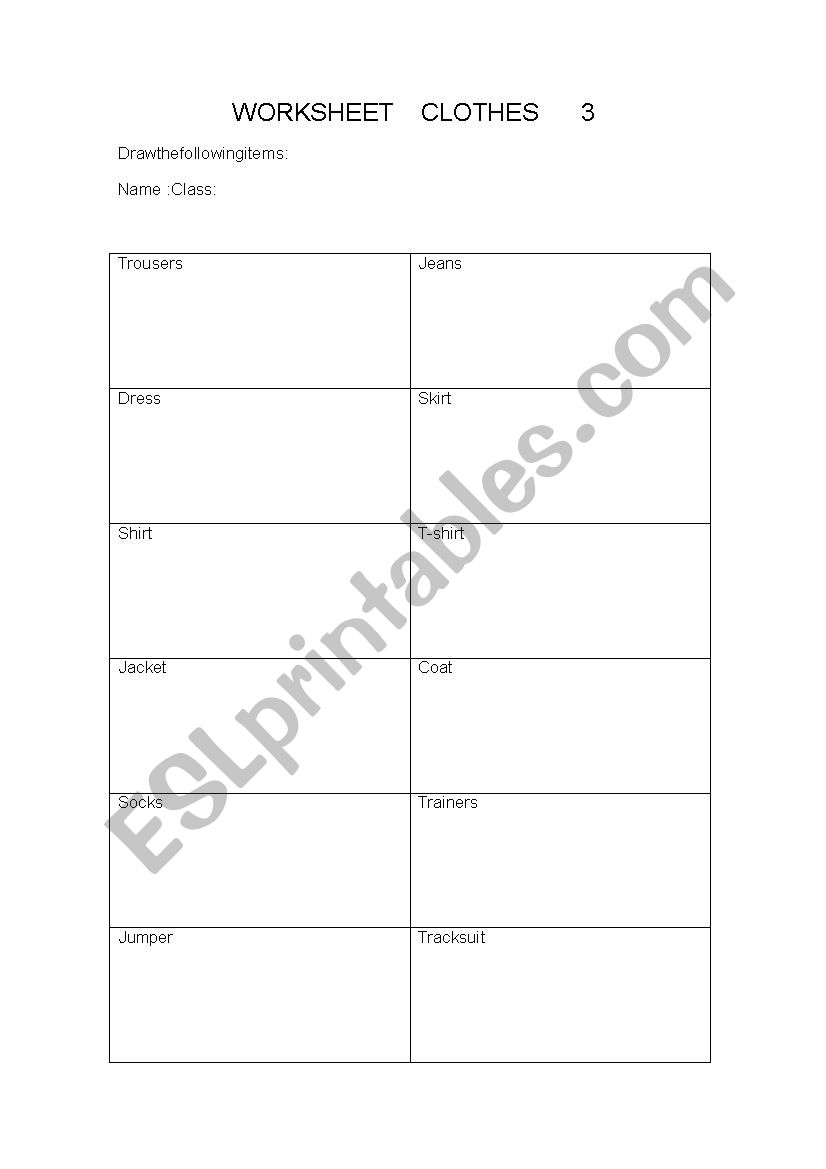  Clothes worksheet 3 worksheet