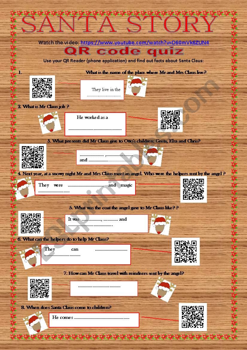 Santa Story with QR Codes worksheet