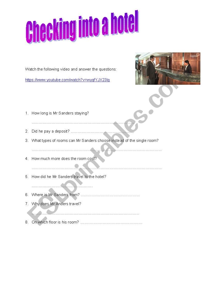 Cheking into a hotel worksheet