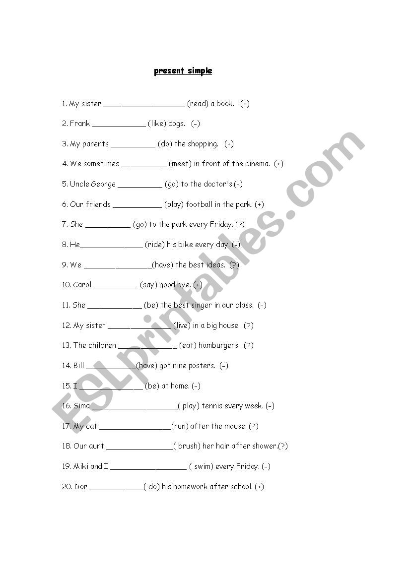 Present Simple Quiz worksheet