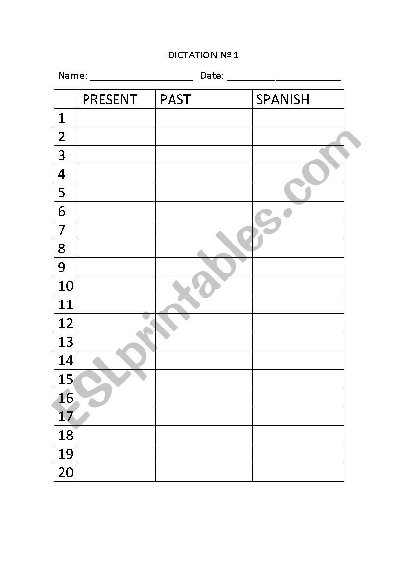 dictation worksheet