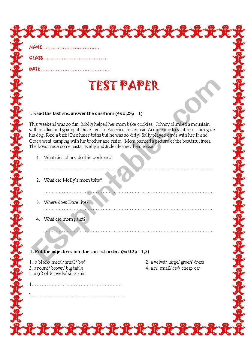 Test Paper worksheet