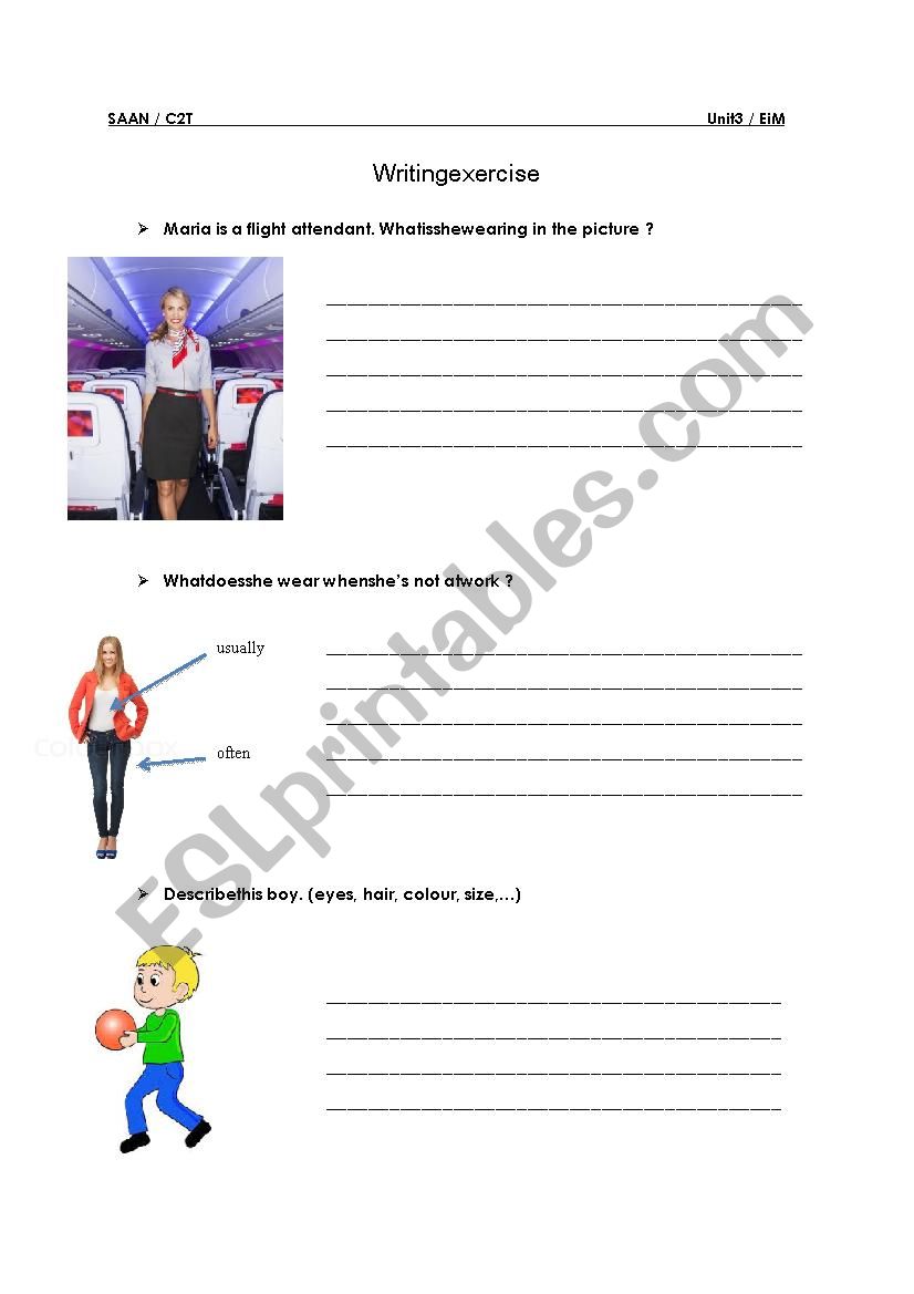 Writing exercise worksheet