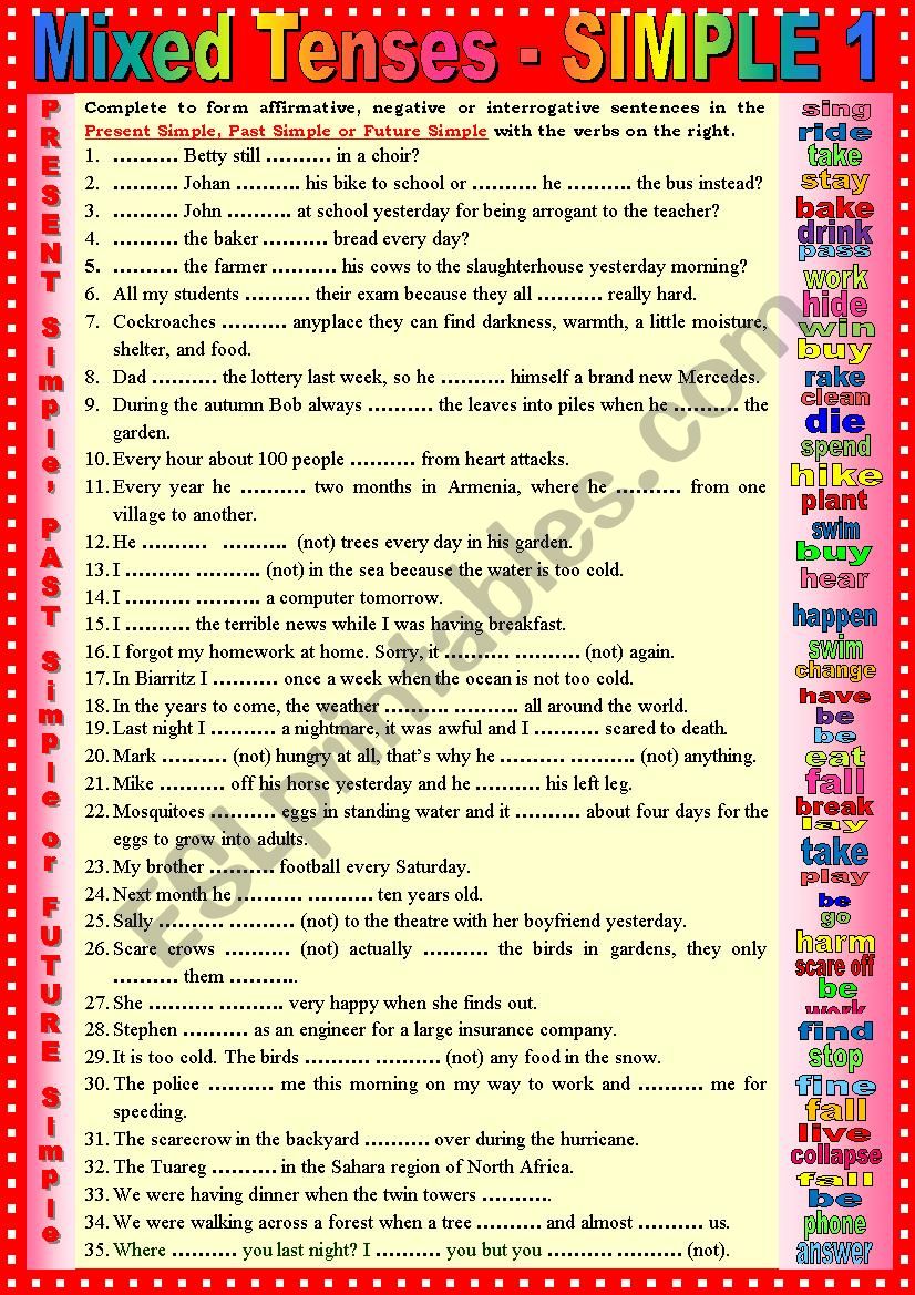 Mixed tenses Present, Past and Future SIMPLE 1 + KEY