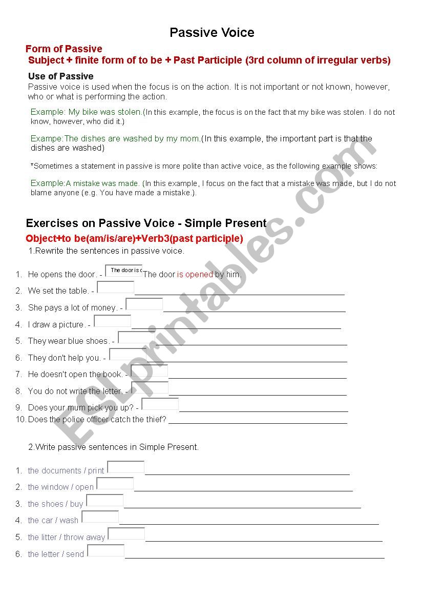 Passive Voice worksheet