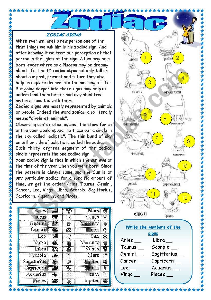 ZODIAC AND ELEMENTS worksheet