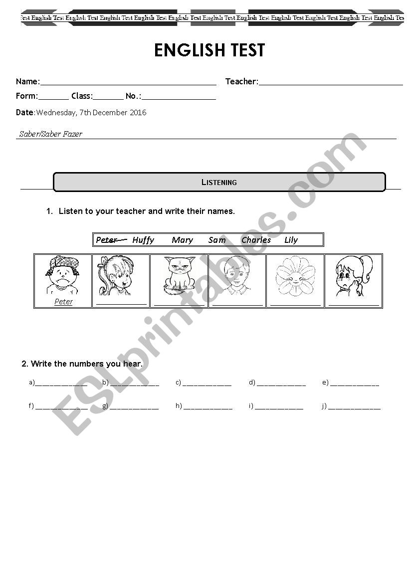 English Test worksheet