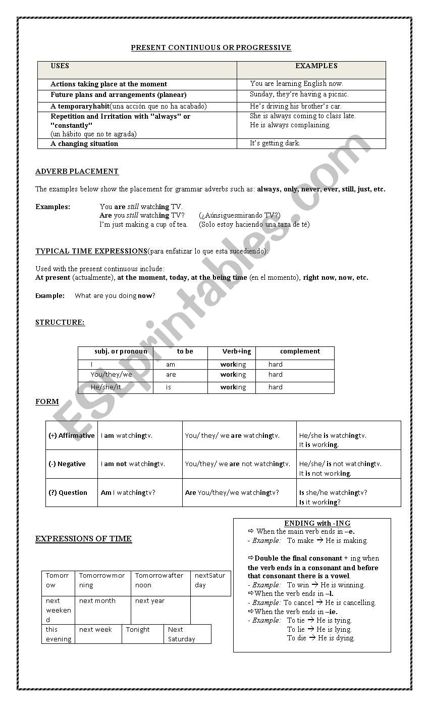 progressive  worksheet