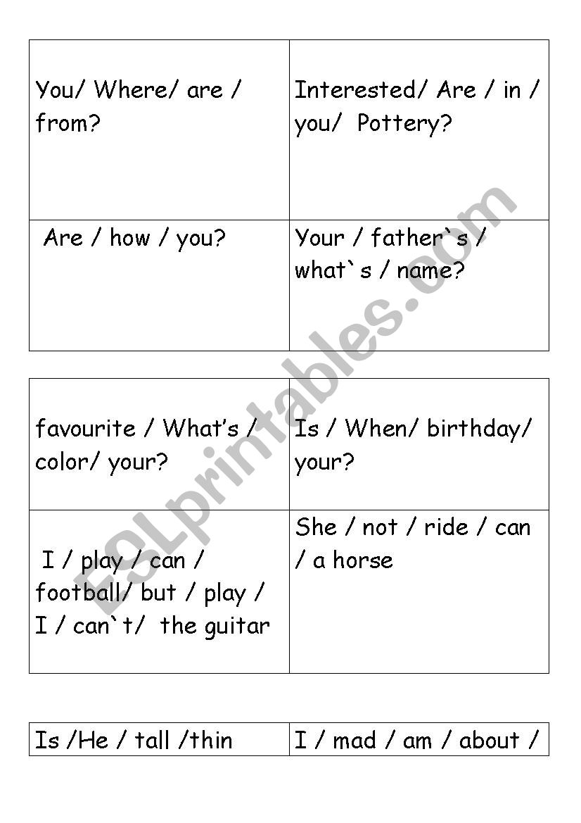 cards for oral practice worksheet