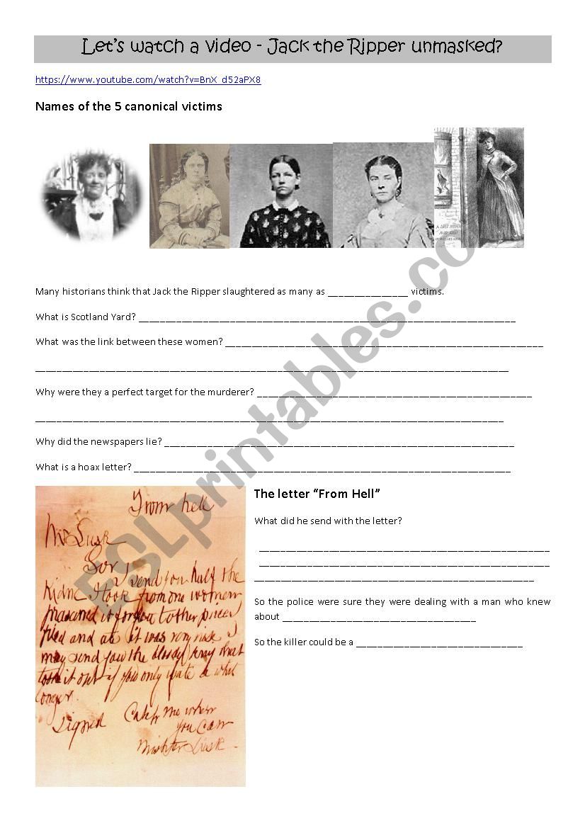 Jack the Ripper unmasked worksheet