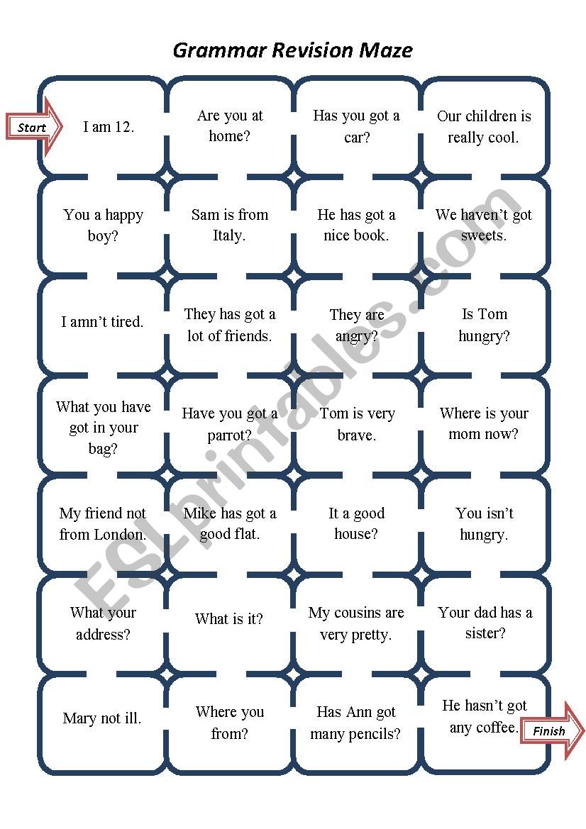 Grammar Revision Maze (be, have got)