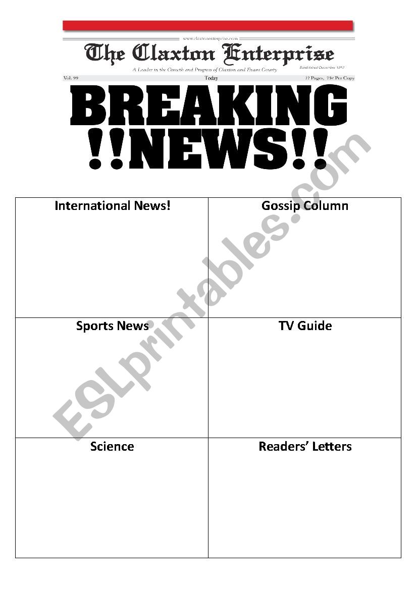 Breaking news worksheet