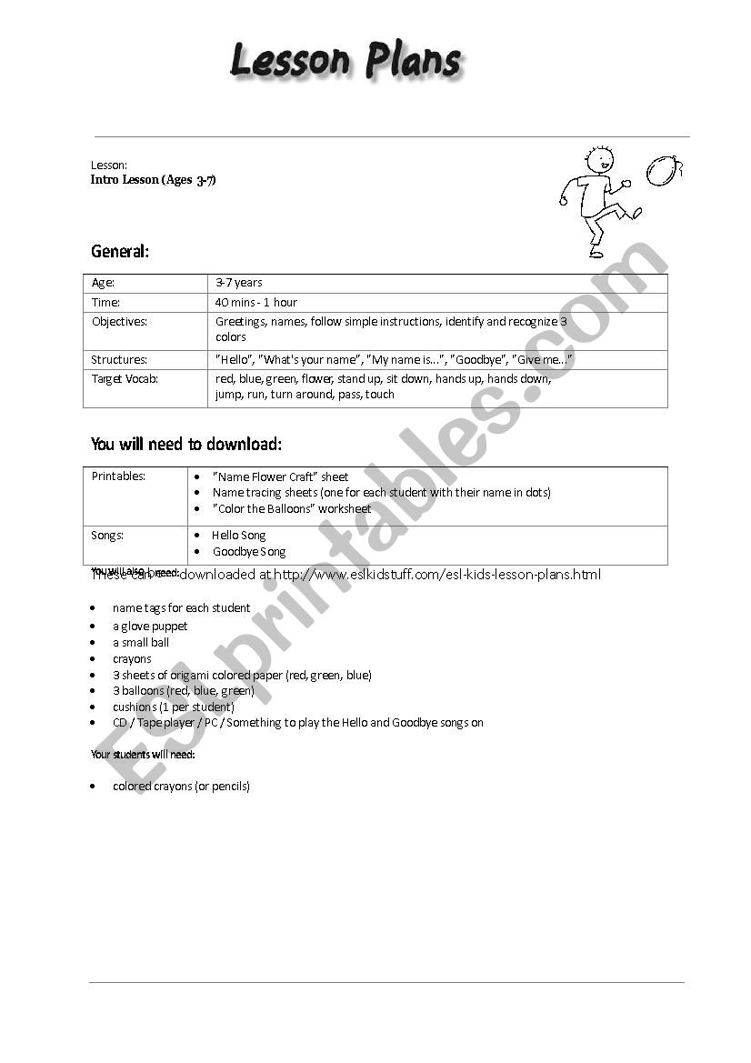 Intro Lesson (Ages 3-7) worksheet