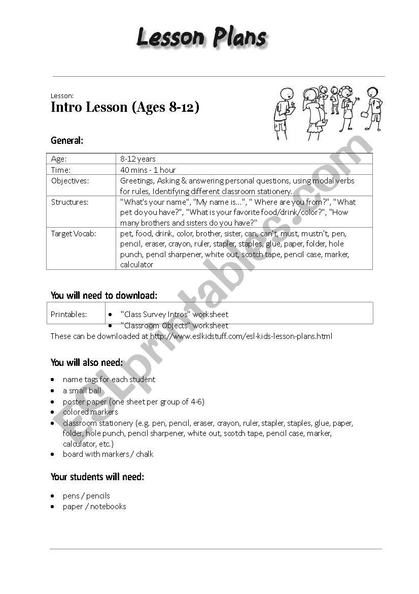 Intro Lesson (Ages 8-12) worksheet
