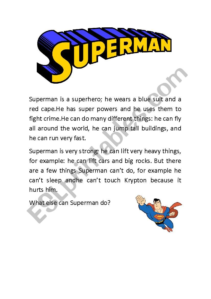 SUPERMAN CAN worksheet