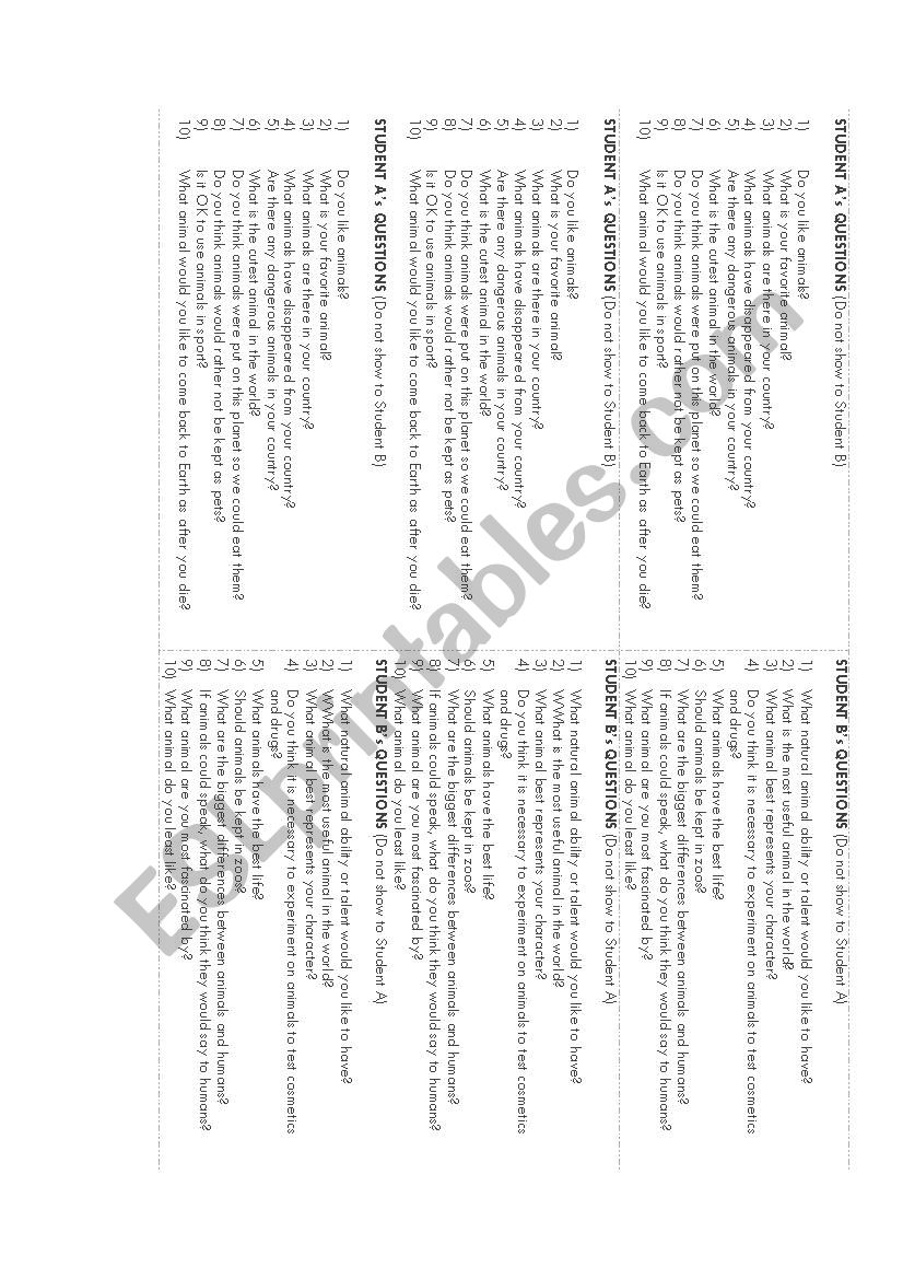Conversation about animals  worksheet