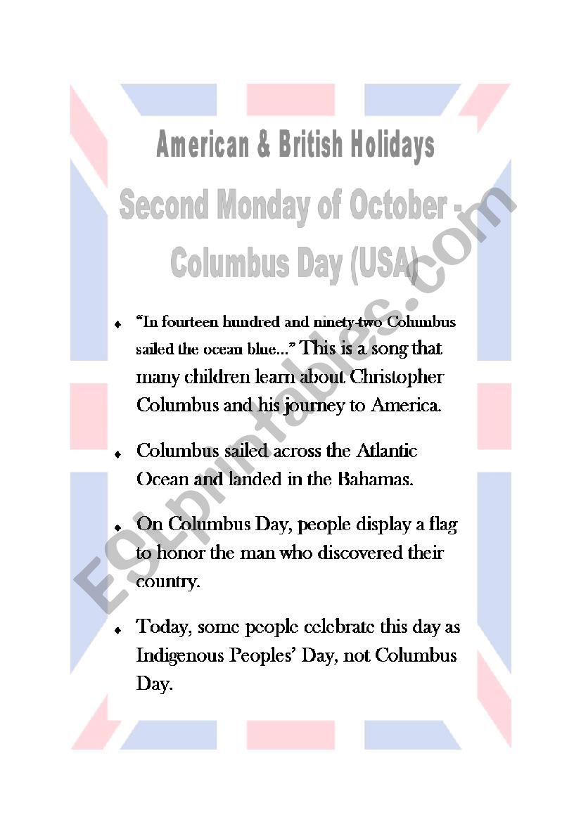 Columbus Day culture poster worksheet