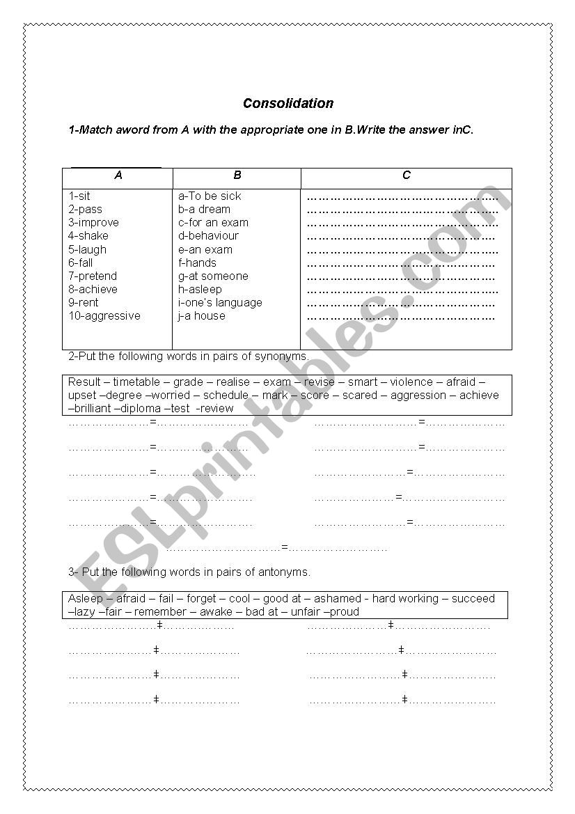 consolidation 9th form worksheet