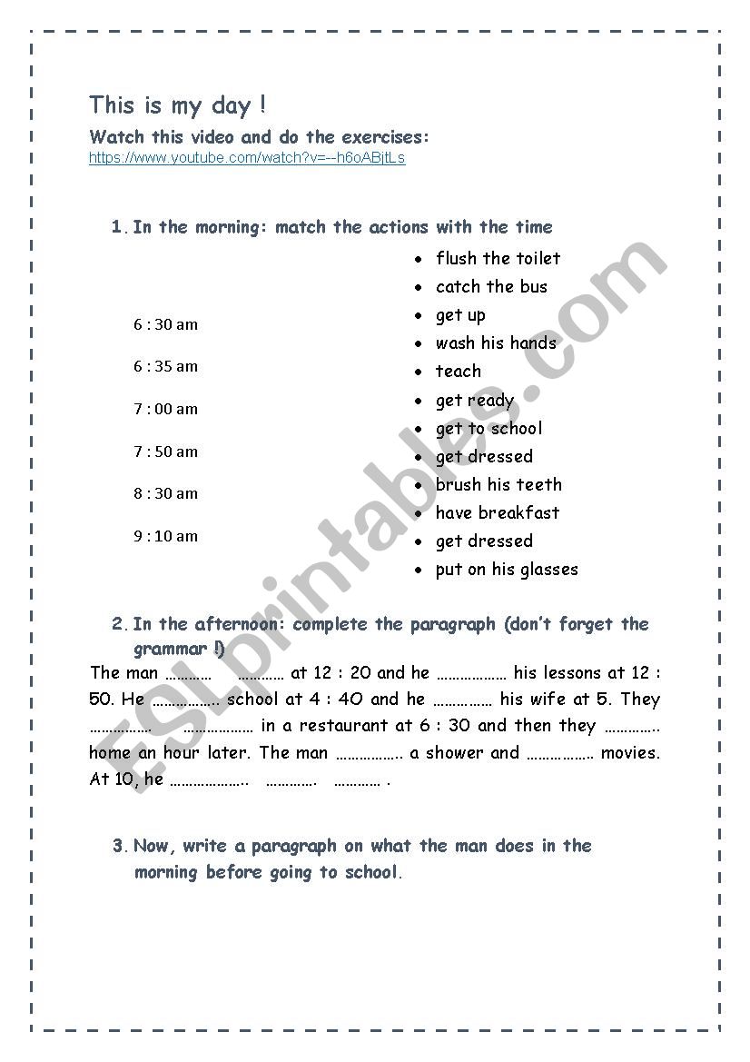 this is my day worksheet