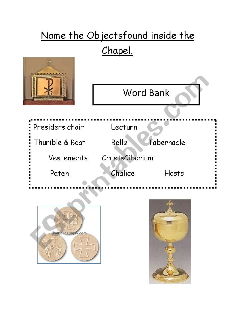 Objects found in a Catholic chapel