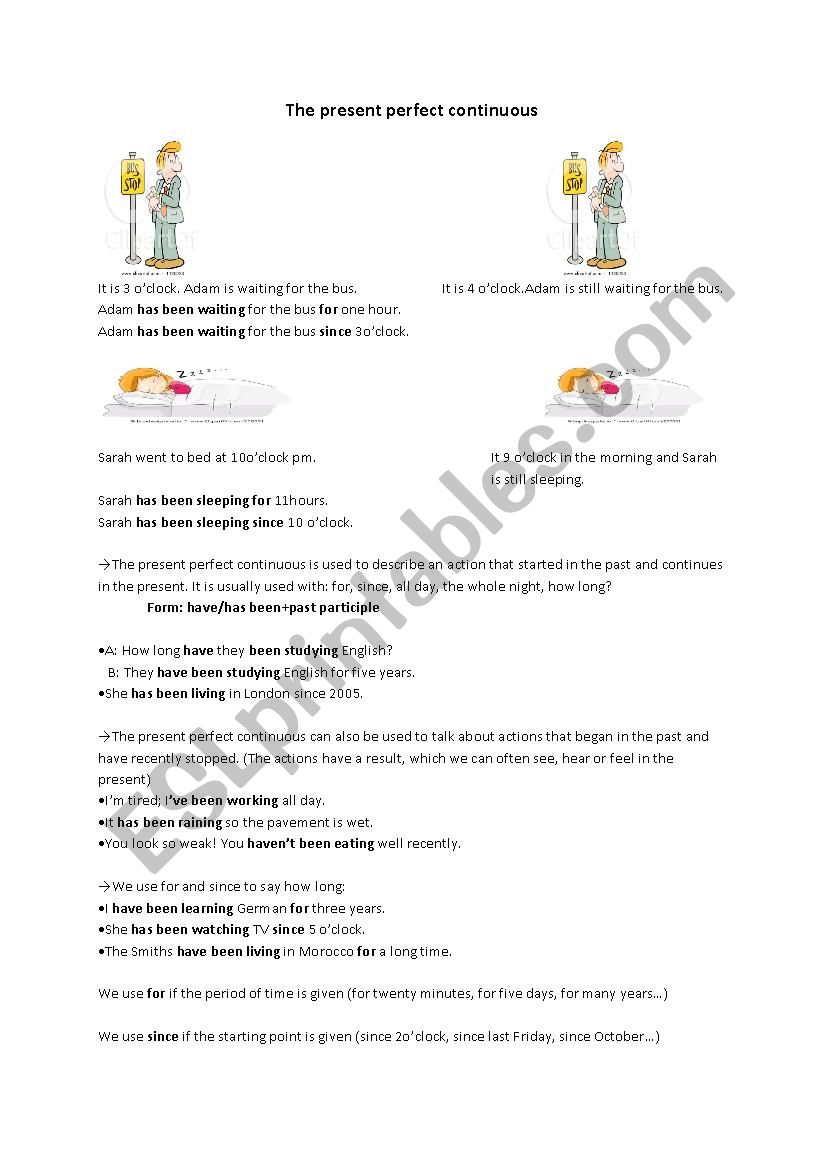 The present perfect continous worksheet
