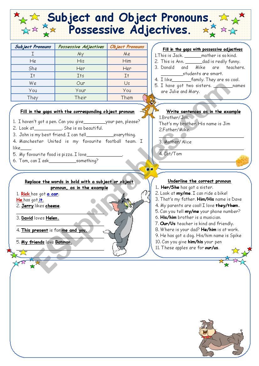 Subject Object Possessive Pronoun Worksheet