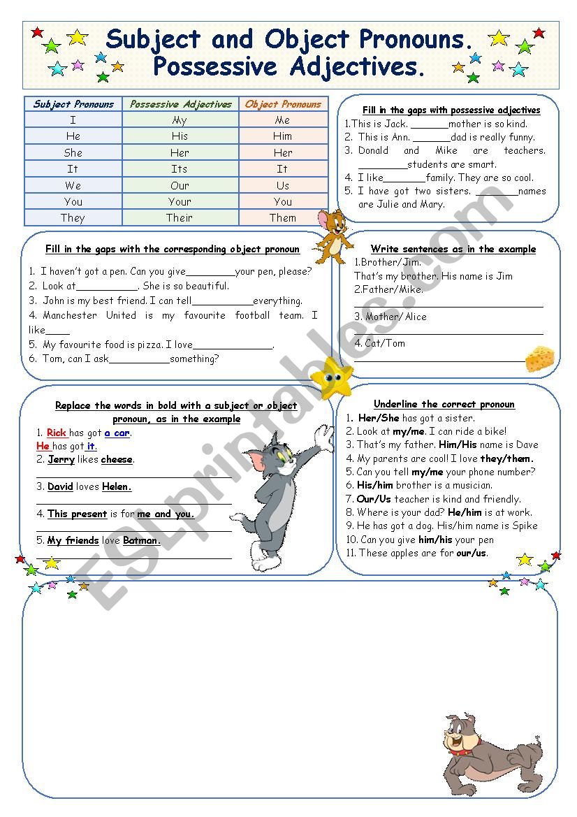 Subject And Object Pronouns Possessive Adjectives ESL Worksheet By COLOMBO