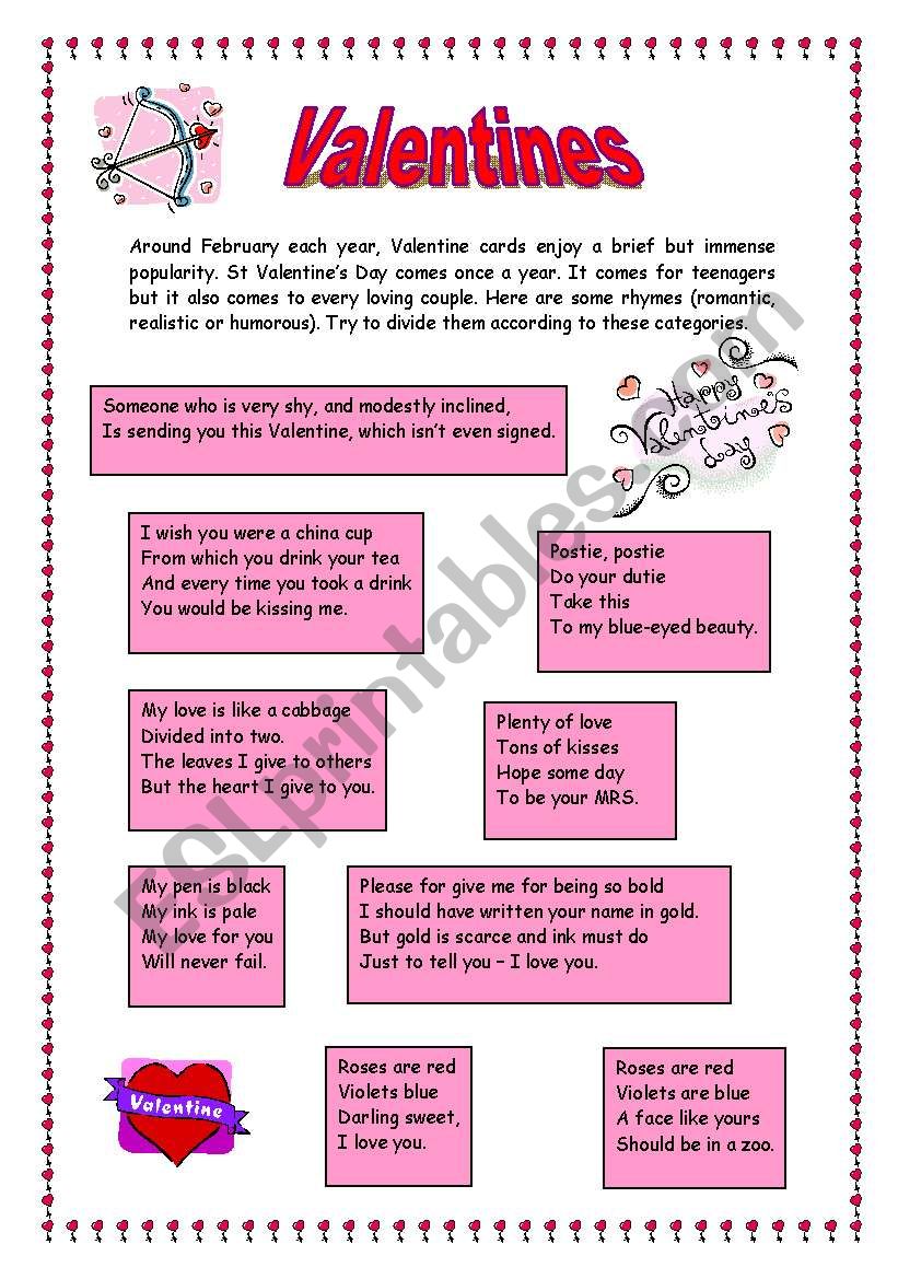 Valentines worksheet