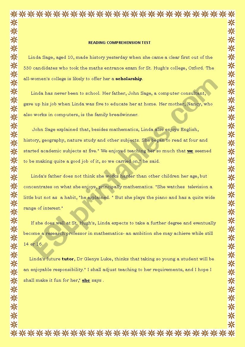 READING TEST worksheet