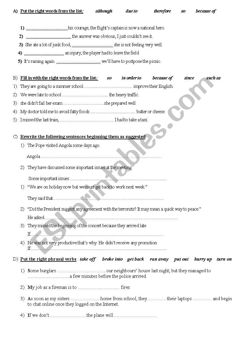 linking words worksheet