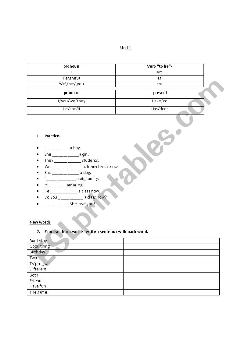 to be+ vocabulary worksheet