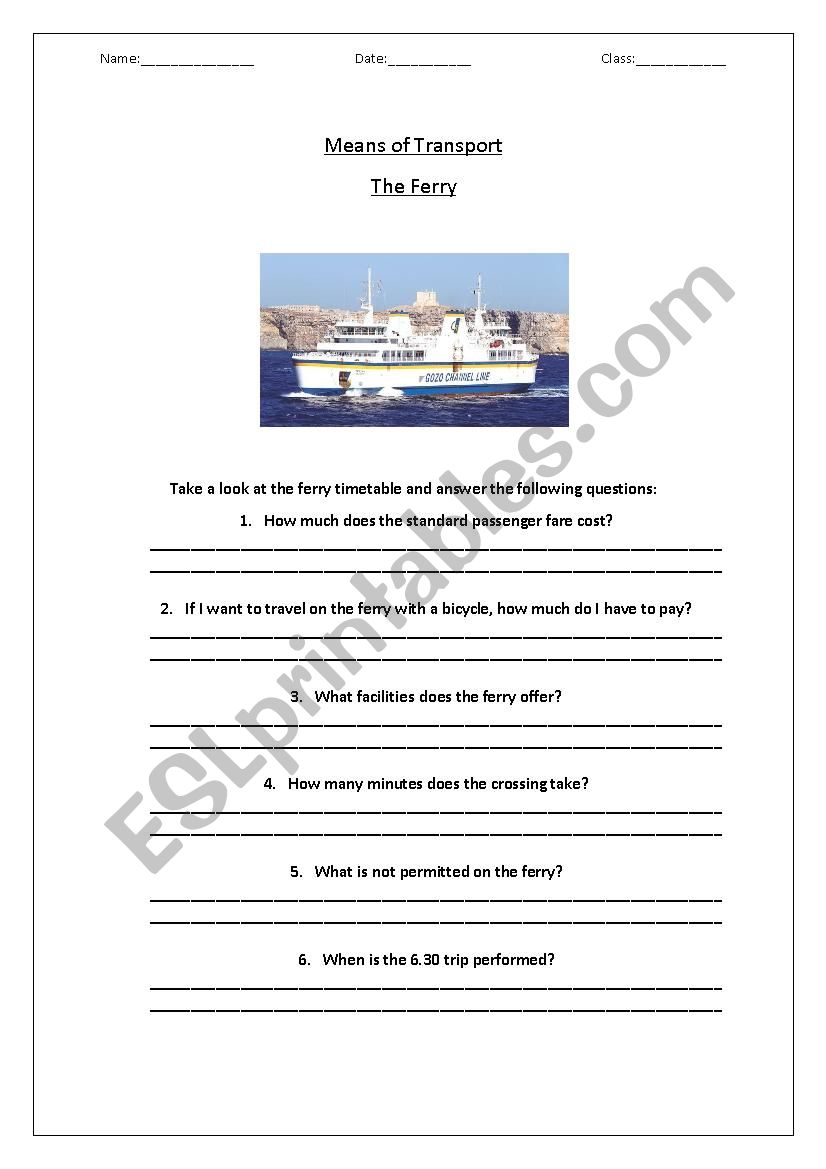 Means of Transport: The Ferry worksheet
