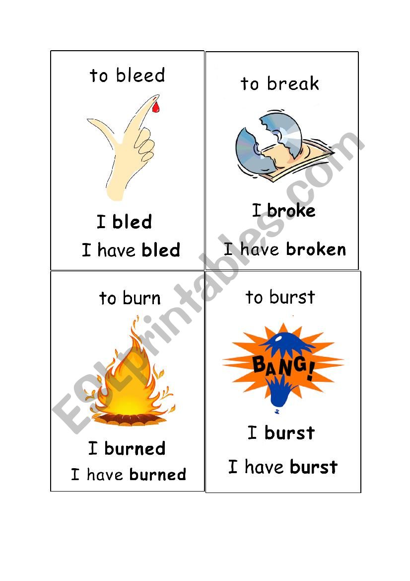 Irregular verb flashcards worksheet