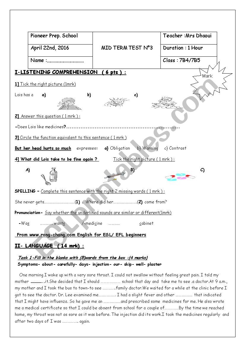 exam 7th form worksheet