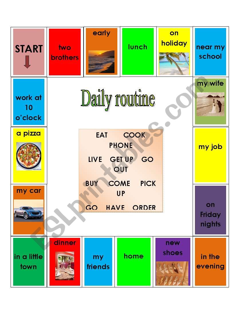 Daily routine boardgame worksheet