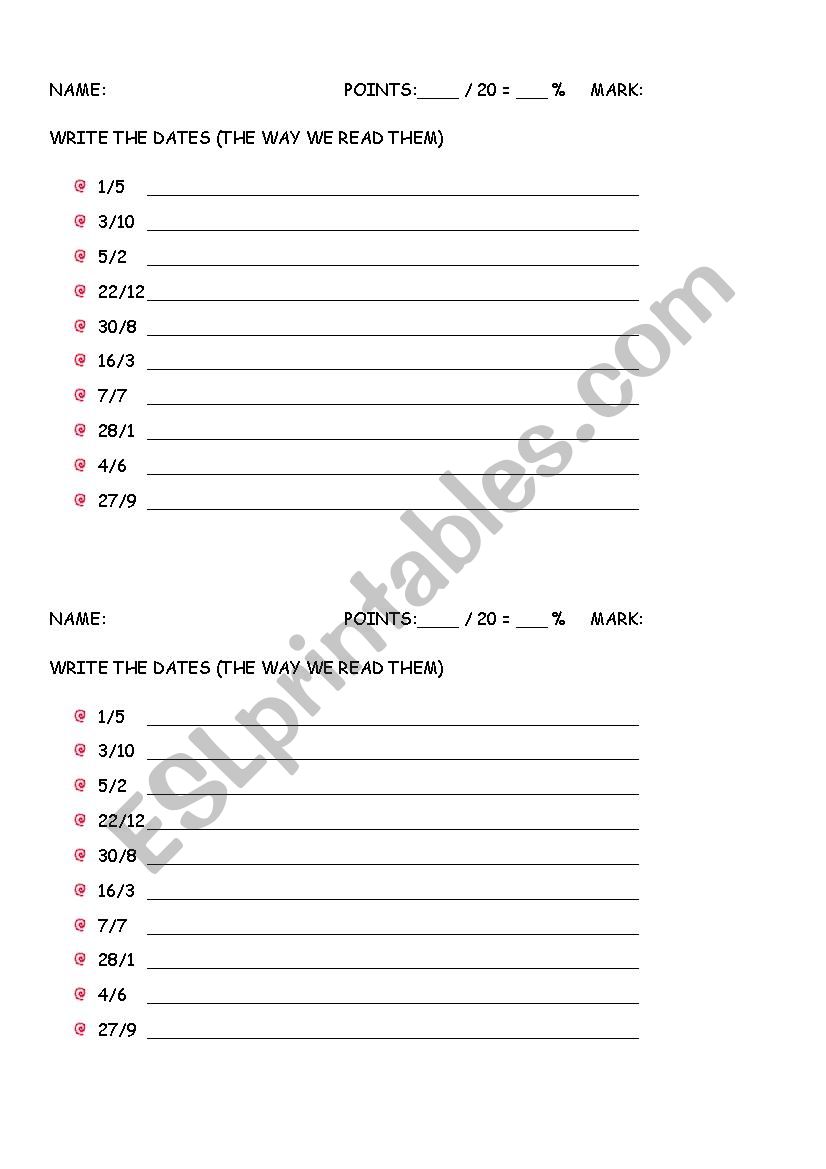 Dates - quiz worksheet