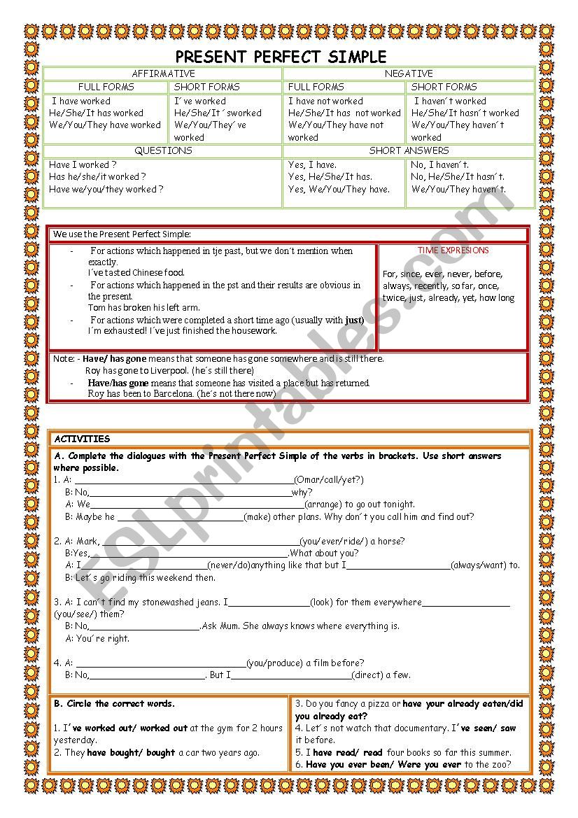 PRESENT PERFECT SIMPLE worksheet