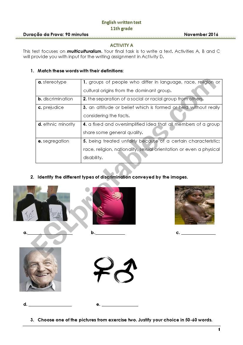 Multiculturalism worksheet