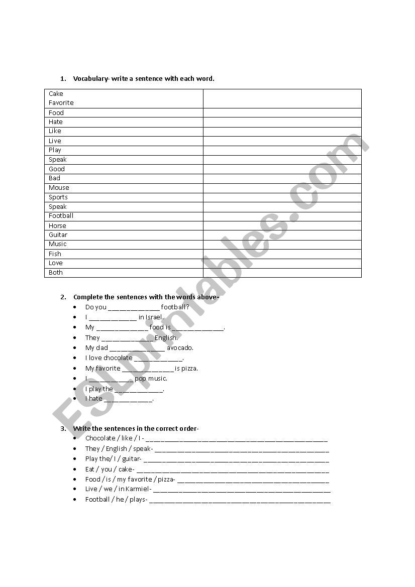 vocabulary worksheet