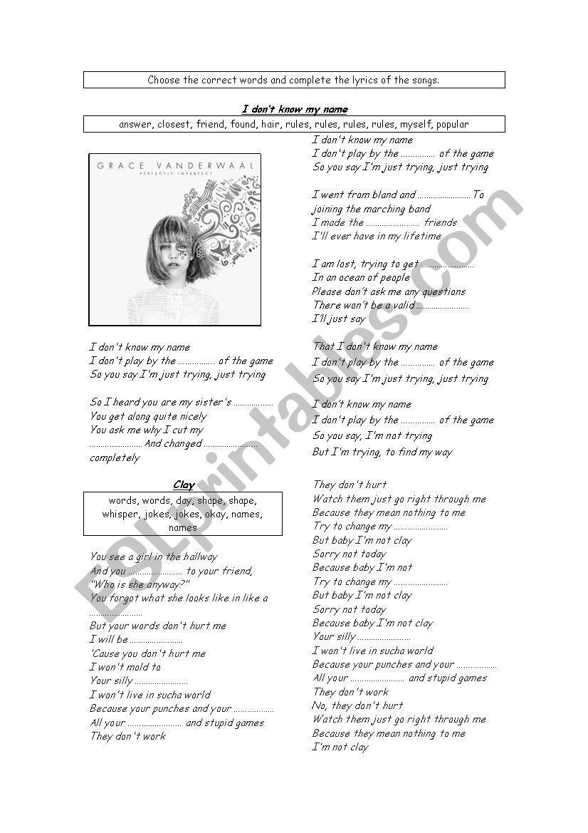 SONGS - ANTI-BULLYING worksheet