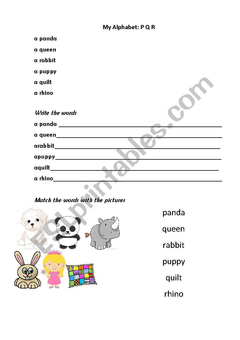 My Alphabet P Q R worksheet