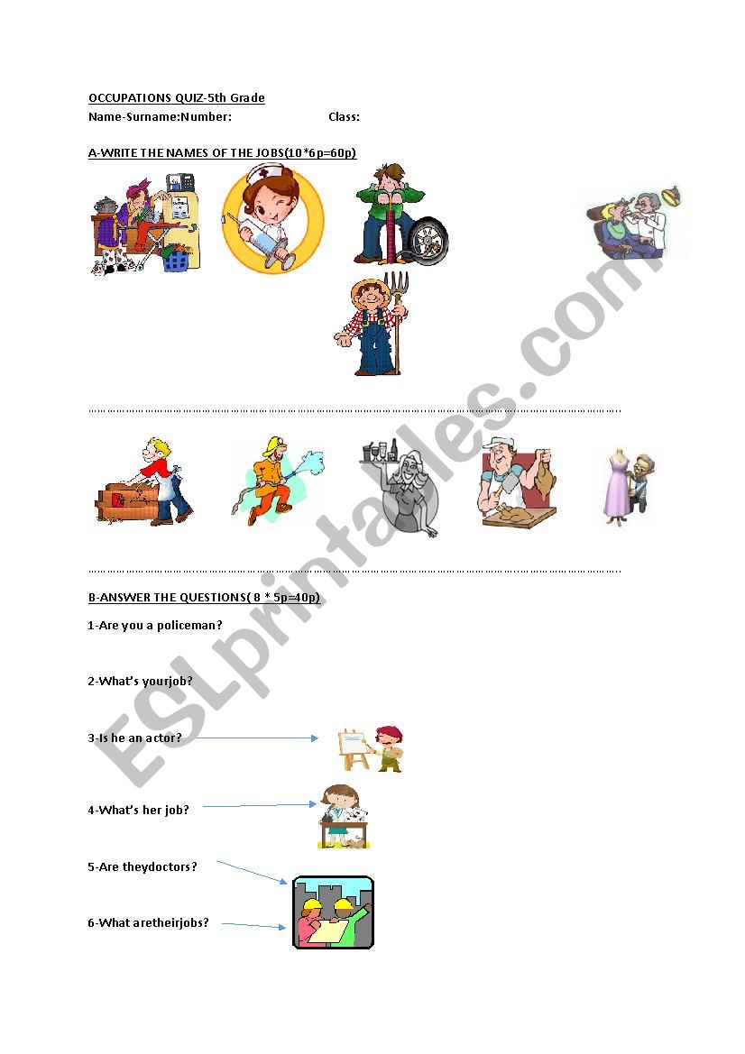 occupations worksheet